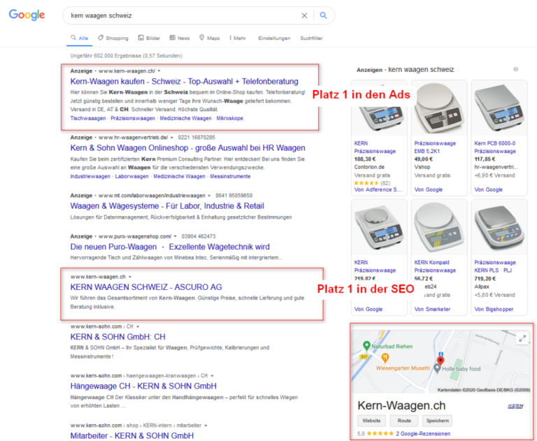 Google Ergebnisse bei Suche nach Kern-Waagen