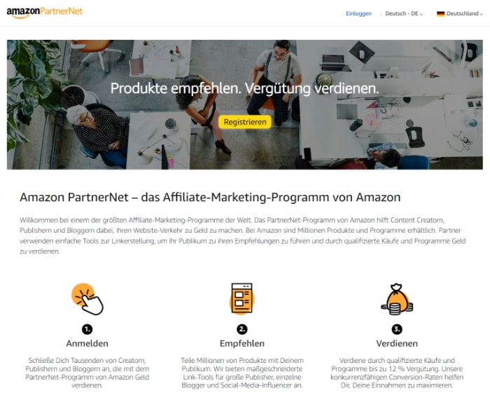 Screenshot Website Amazon PartnerNet