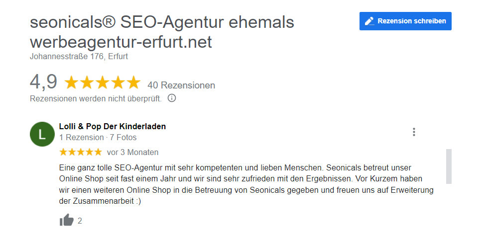 Google Bewertungen von seonicals SEO-Agentur