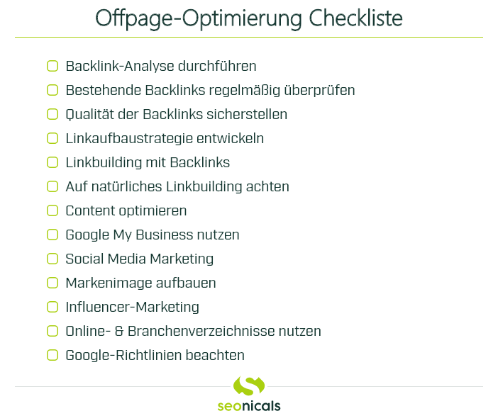 Grafik: Checkliste für eine Offpage-Optimierung