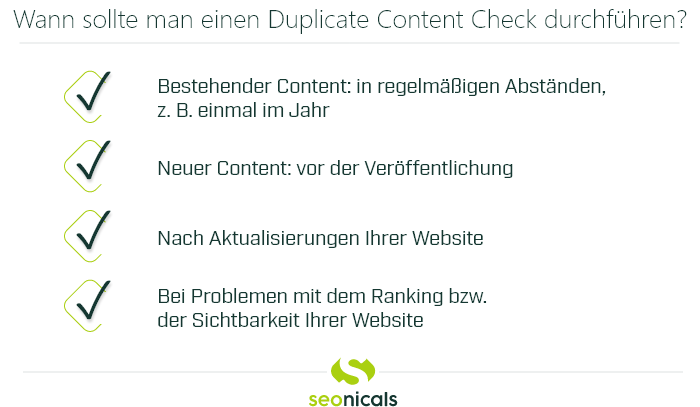 Grafik: Wann sollte man einen Duplicate Content Check durchführen