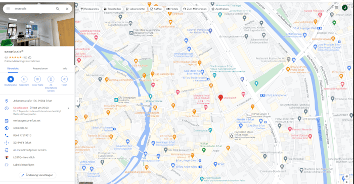 Ansicht Google MyBusiness Profil von seonicals bei Google Maps