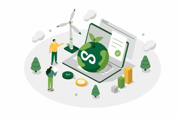 EIne Grafik, die Umweltfreundlichkeit im Internet symbolisiert.