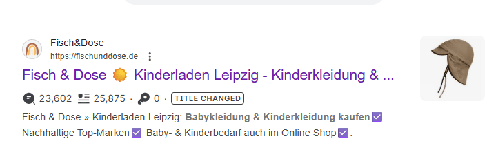 Google-Suchergebnis für „Kinderladen Leipzig“ mit optimiertem Snippet von fischunddose.de auf Platz 1.