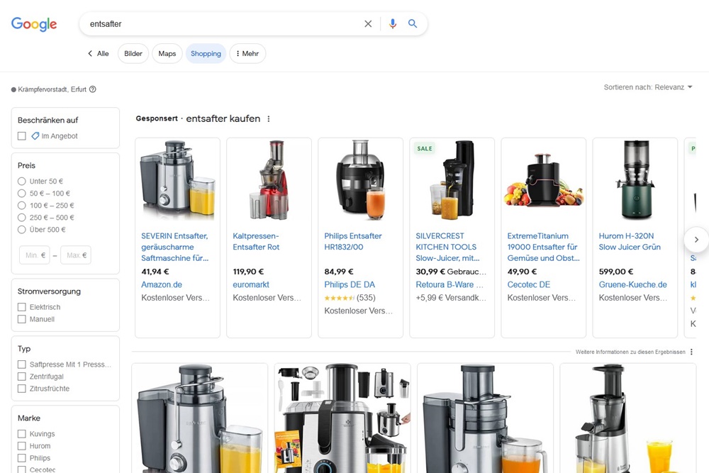 Google Shopping-Ergebnisse für "Entsafter"