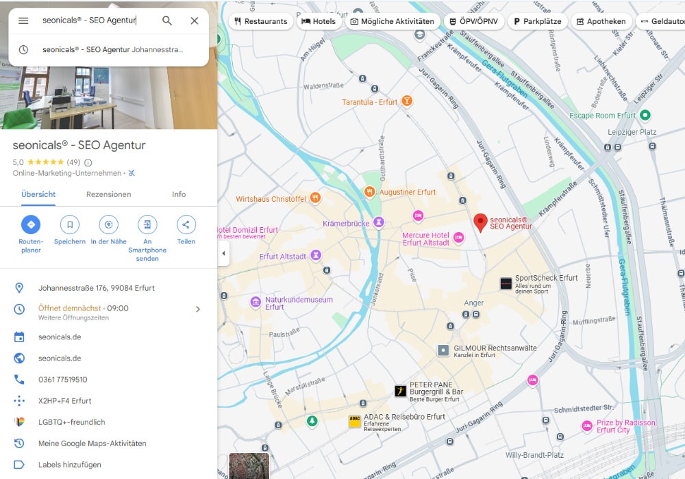 Die im Google My Business-Konto eingetragenen Daten wie Adresse, Telefonnummer etc. sowie die erhaltenen Bewertungen sind öffentlich sichtbar.