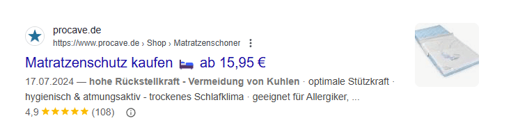 Google Snippet von procave® mit integrierter Sternebewertung