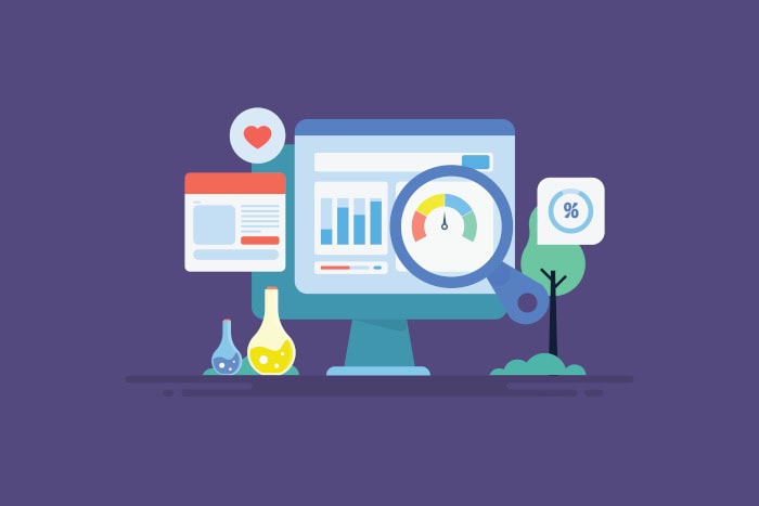 Grafik zur Nutzerfreundlichkeit von Websites, die Elemente zur Analyse der UX unter einer Lupe darstellt.