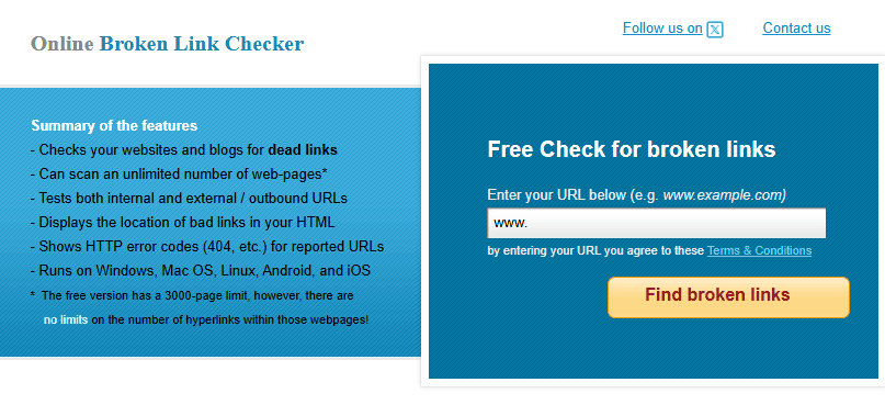 Screenshot der Seite brokenlinkcheck.com