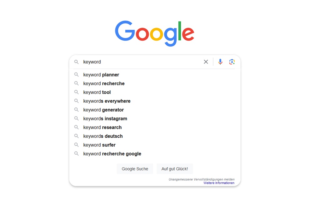 Google Suchfeldeingabe "keyword"
