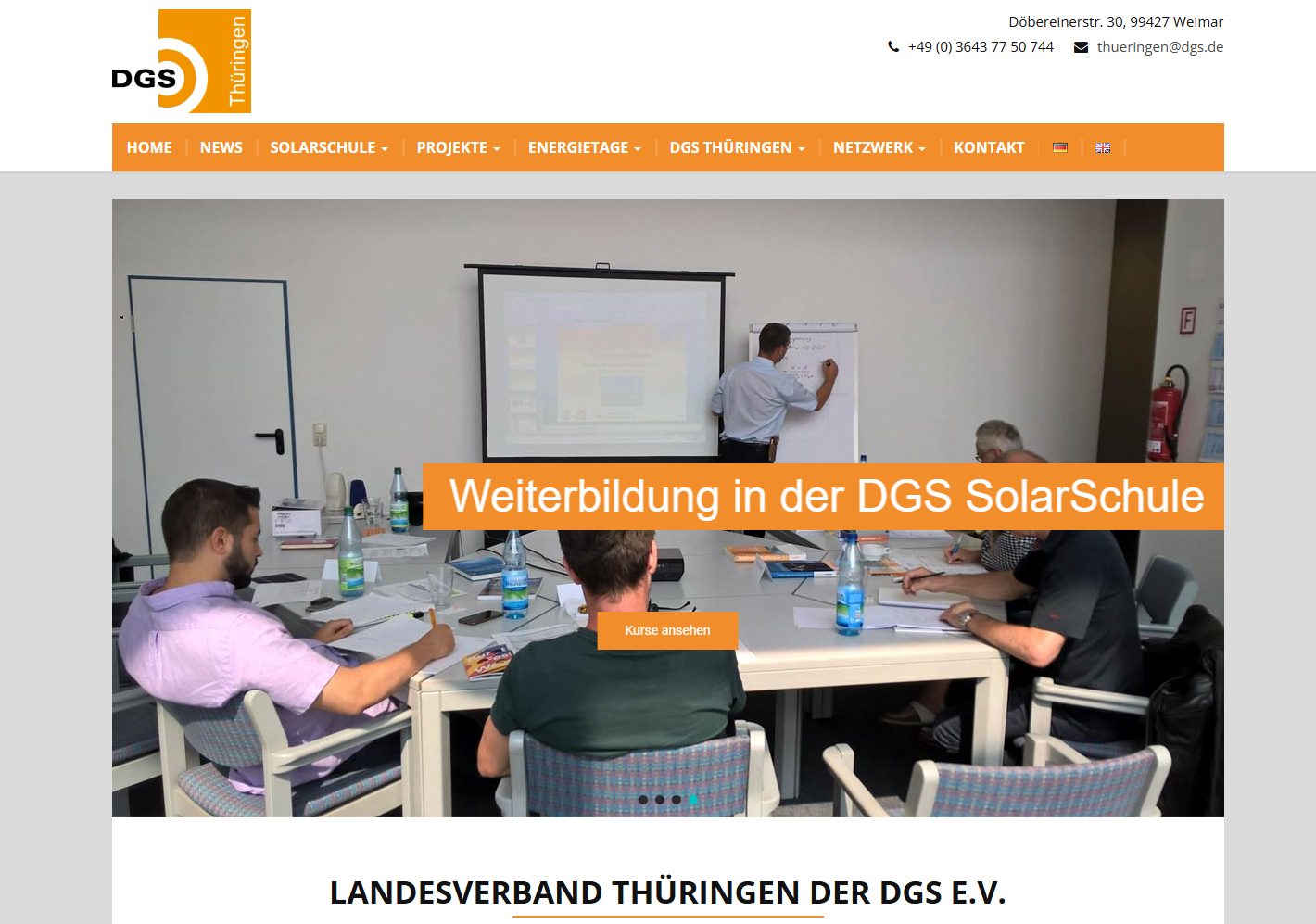 Alte Website der DGS Thüringen mit unstrukturierter Navigation und schwer zugänglichen Inhalten