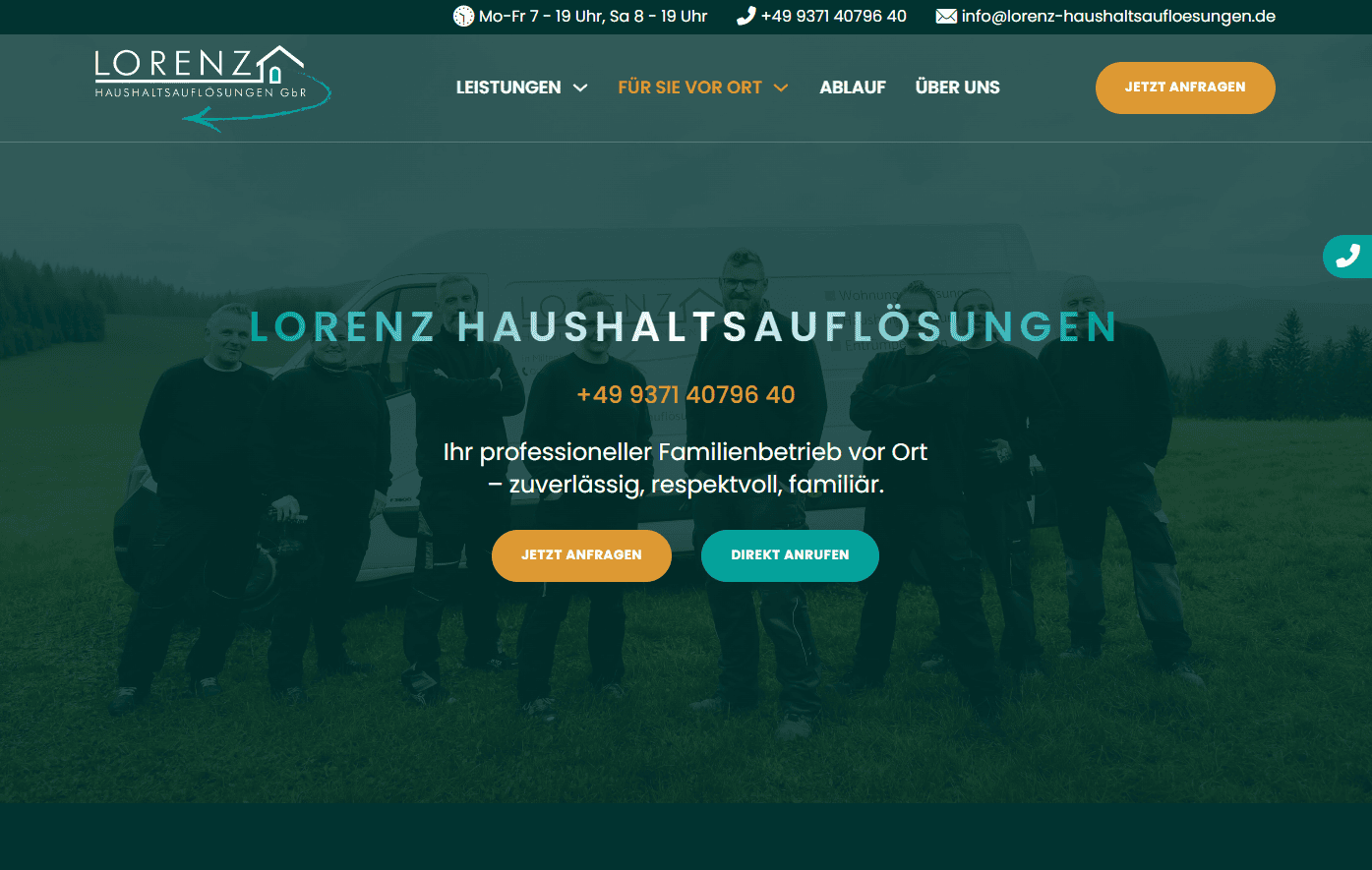 Screenshot der Startseite von Lorenz Haushaltsauflösungen