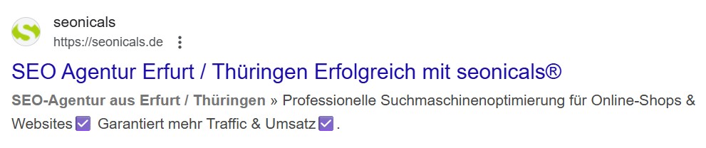 SERP-Snippet für die Startseite unserer Agentur-Website