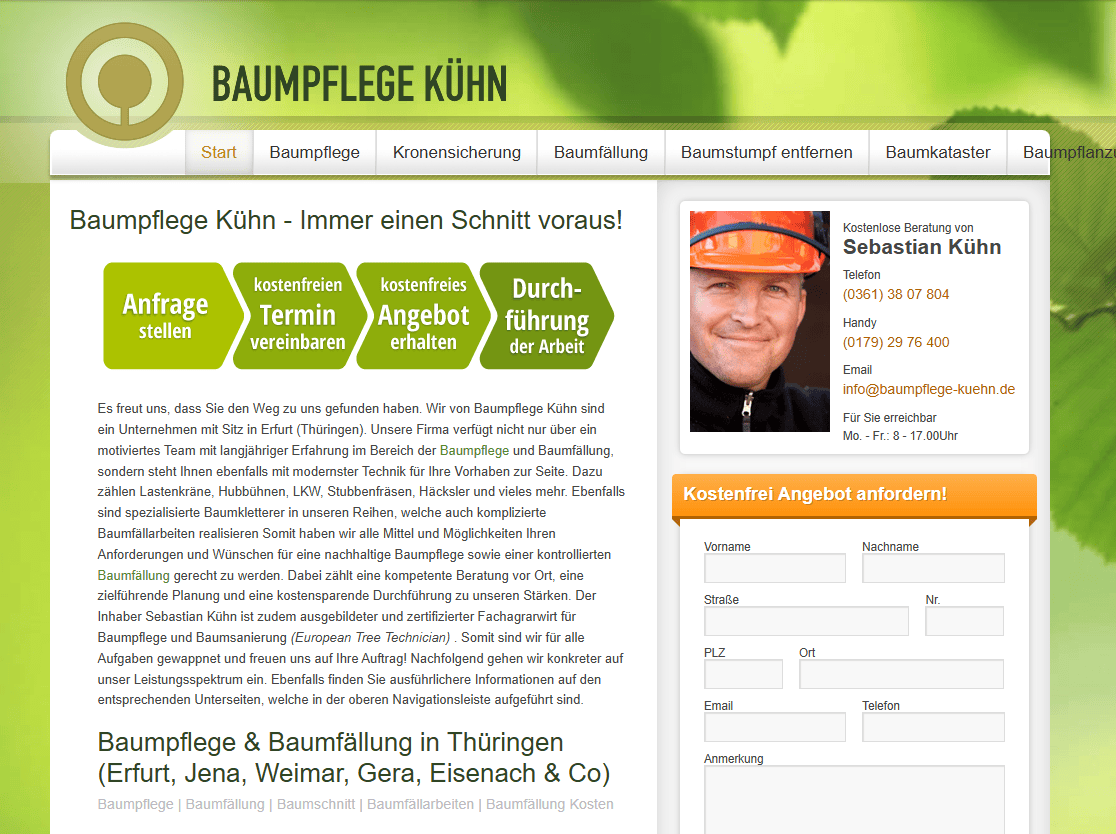 Screenshot der alten Website von Baumpflege Kühn