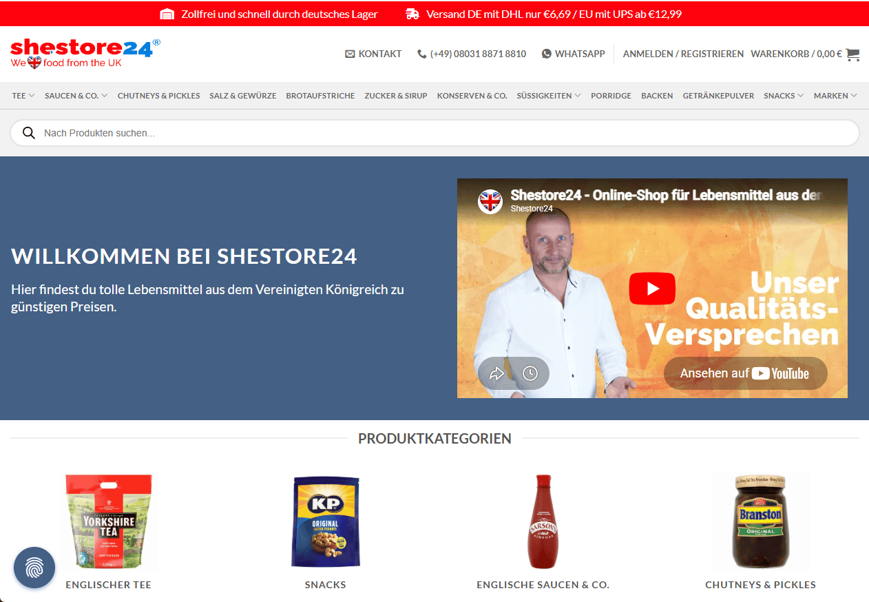 Screenshot der Startseite von shestore24