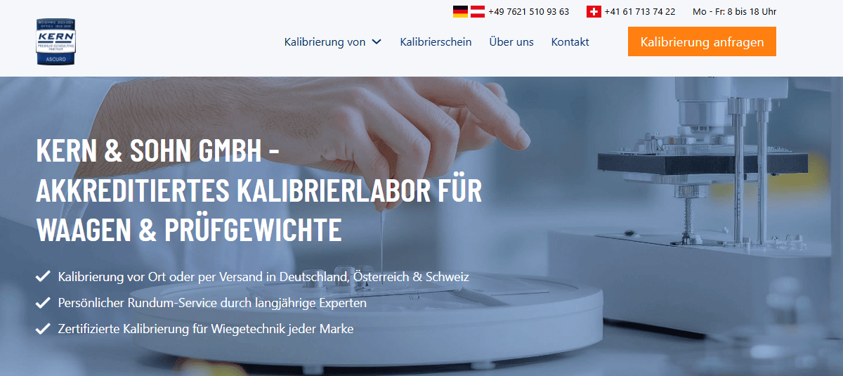 Screenshot der Startseite von kalibrierung.org.