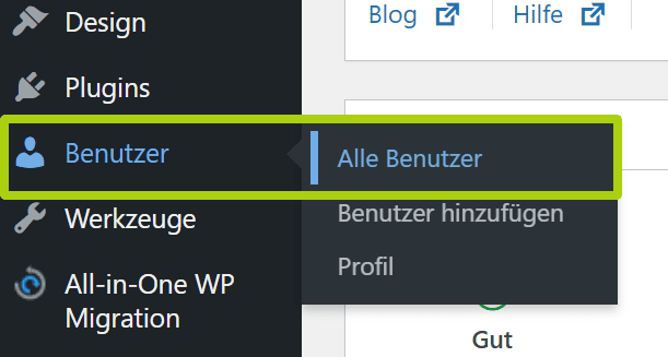 Screenshot des Wordpress-Dashboards