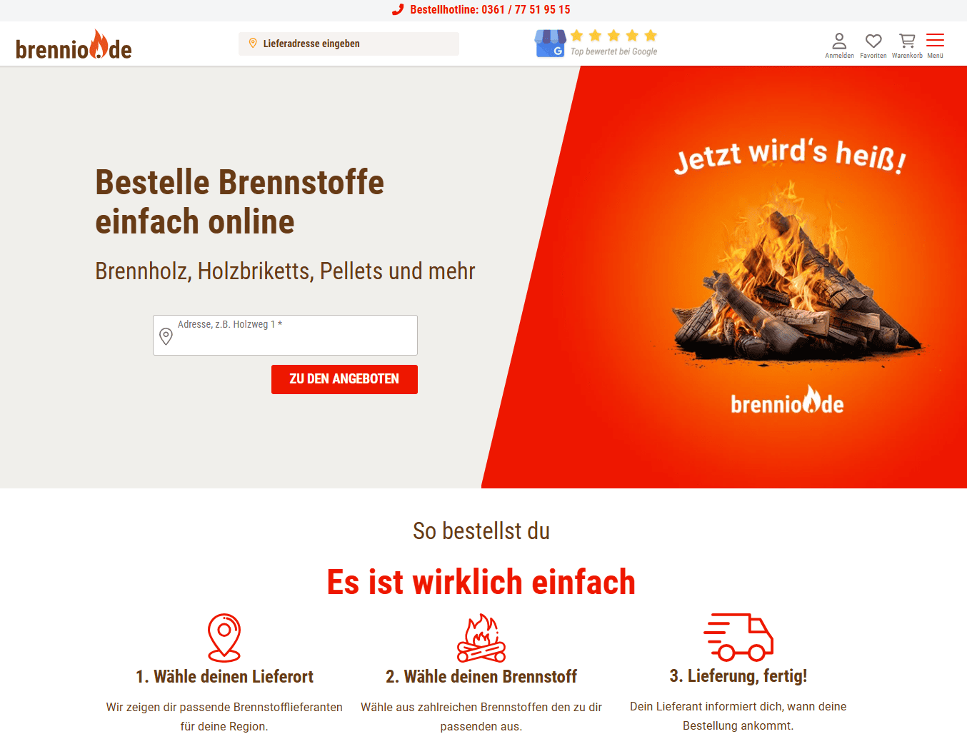 Das Startseitendesign des Onlineportals brennio.de.